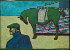 'Man with the Green Horse, ' by Erekle Chinchilakashvili, Mixed Media Painting