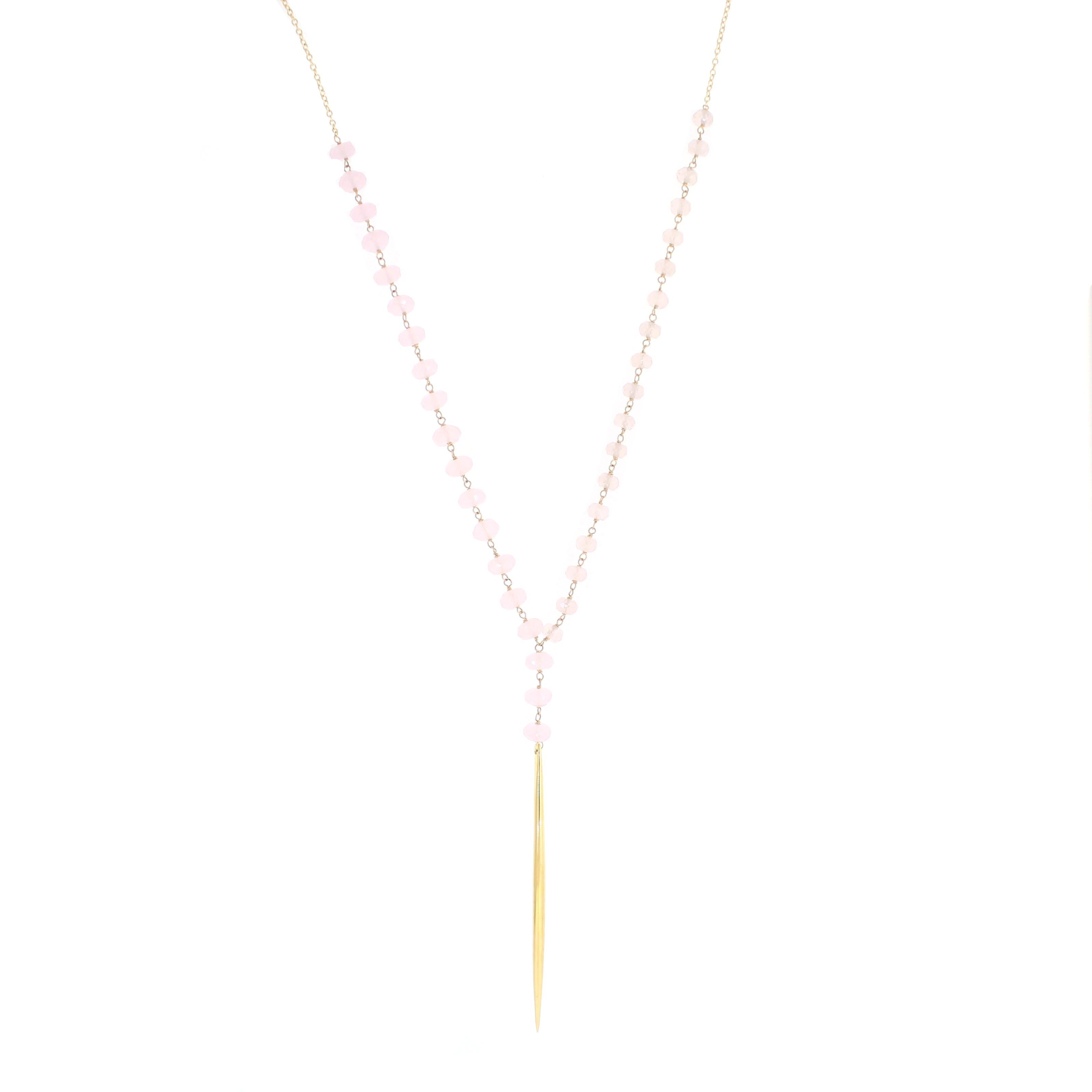 Collier à pointes en quartz rose, 14 pièces en or remplies - Art de Emily Elaine