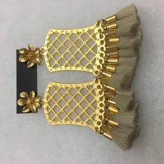 Gold Filigree and Taupe Silk Tassel Earrings