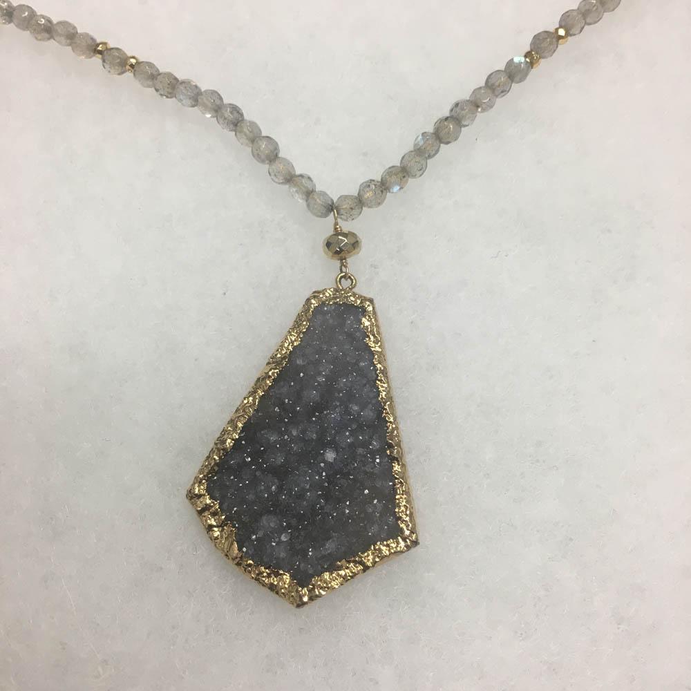 Druzy, Labradorite and Gold Pyrite Beaded Necklace - Art by Emily Elaine