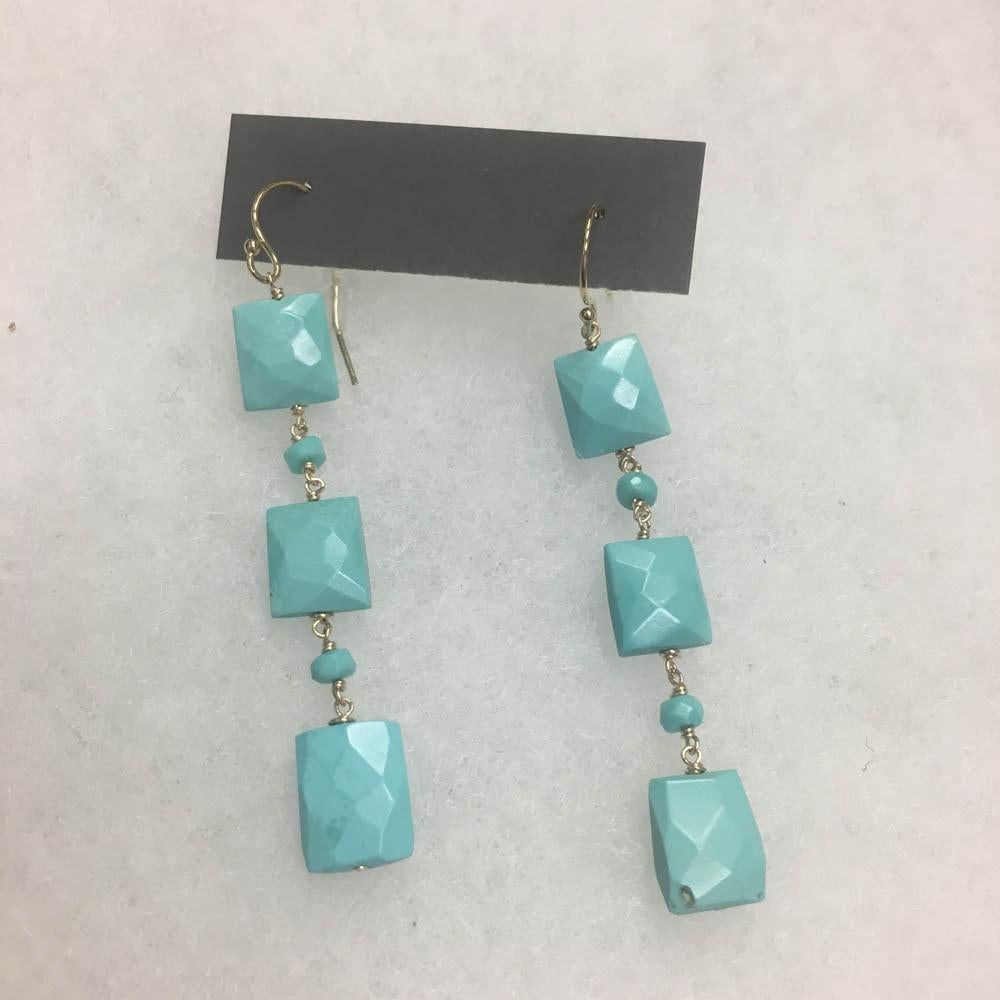 Sleeping Beauty Turquoise Triple Drop Earrings - Art by Emily Elaine