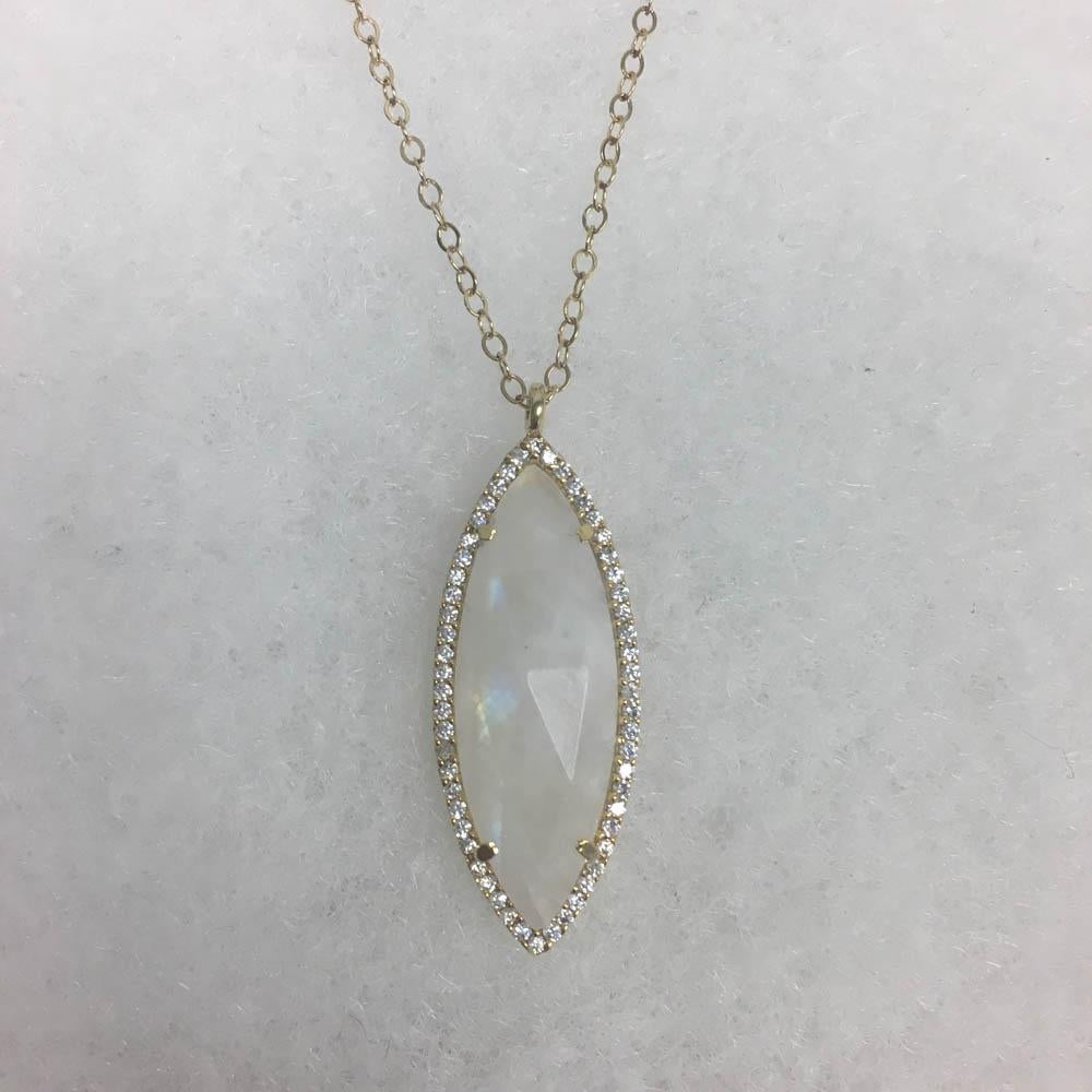 Moonstone Marquise Necklace with CZ - Art by Emily Elaine