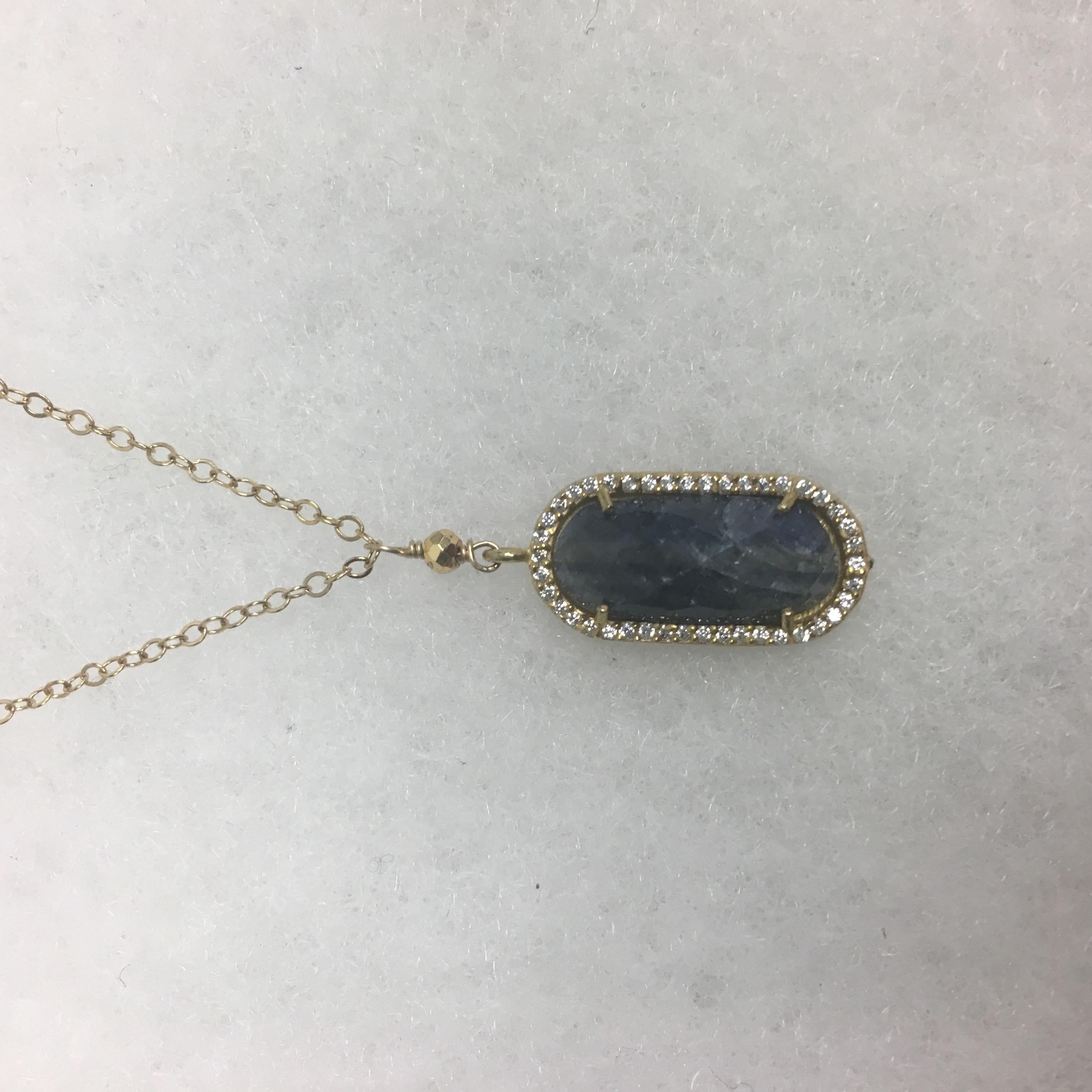 Sapphire Bar Necklace with CZ - Art by Emily Elaine