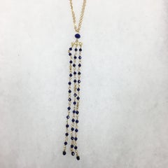 Lapis Hand Beaded Tassel Necklace with CZ