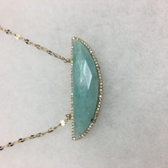 Amazonite Long Half-Moon Necklace with CZ