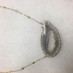 Collier de Druzy plaqué or 24 carats, avec diamant Herkimer, quartz et labradorite