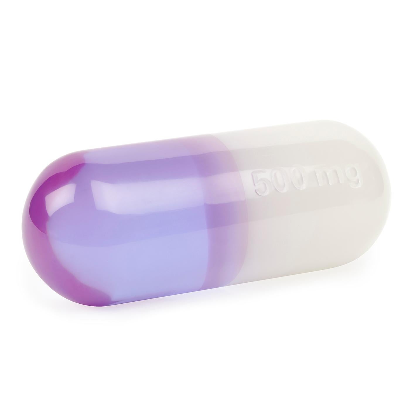 Jonathan Adler Still-Life Sculpture - Large Acrylic Pill - White and Purple
