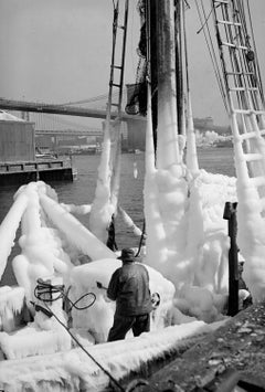 NYC Cold day on the East River, Brooklyn Bridge c.1930