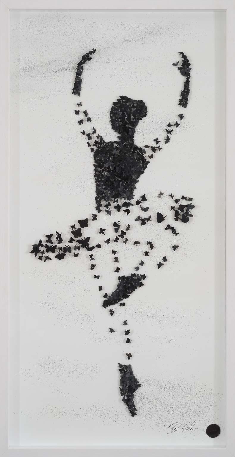 Ballerina- contemporary art work of dancing ballerina through swarm butterflies - Mixed Media Art by Ben Buechner