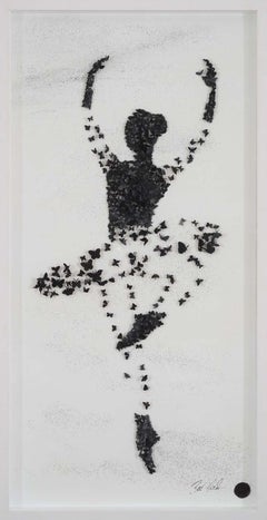 Ballerina- contemporary art work of dancing ballerina through swarm butterflies