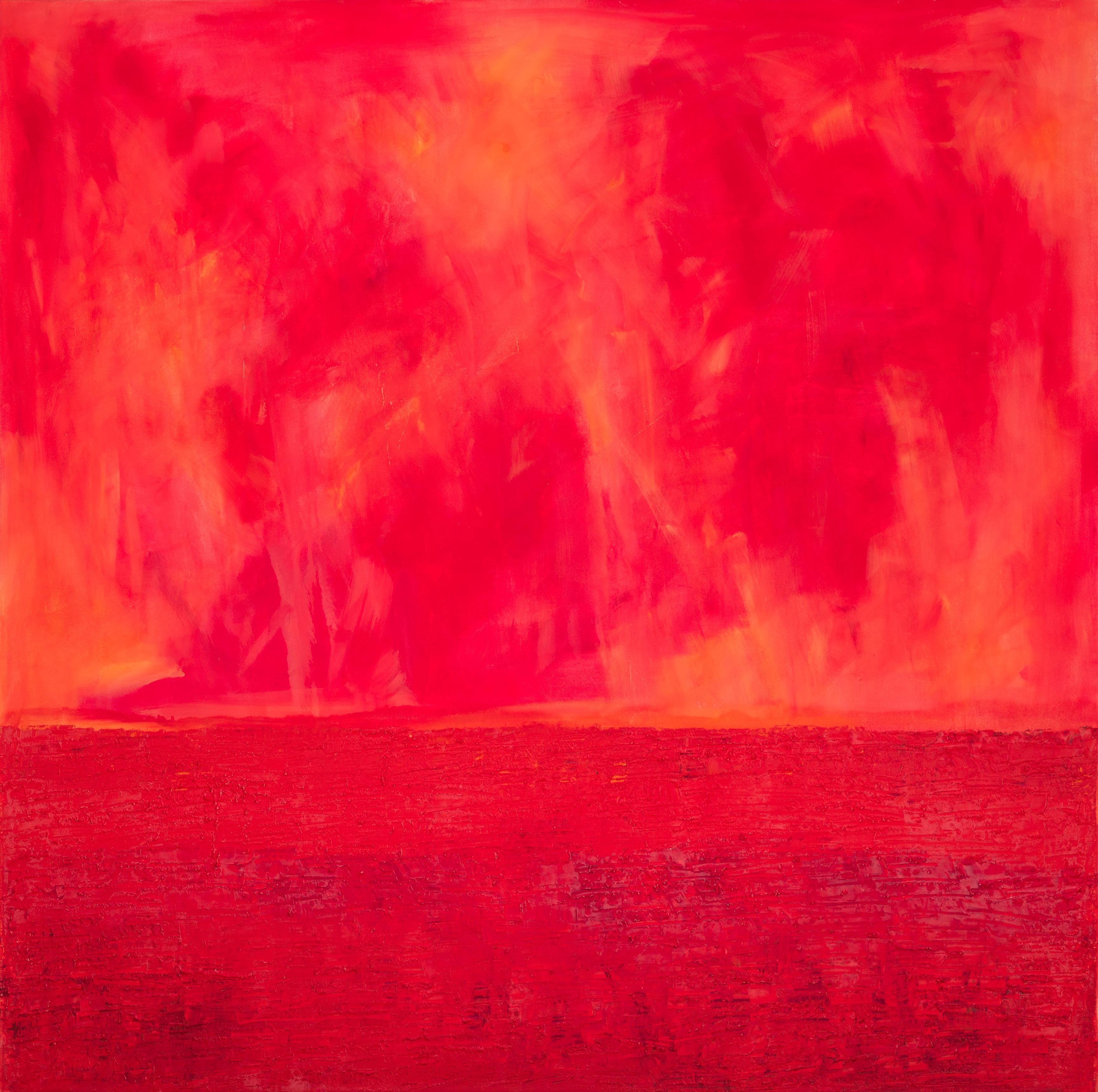 Willi Bucher Abstract Painting - Metaebene XXVII - contemporary red expressionistic oil on canvas painting