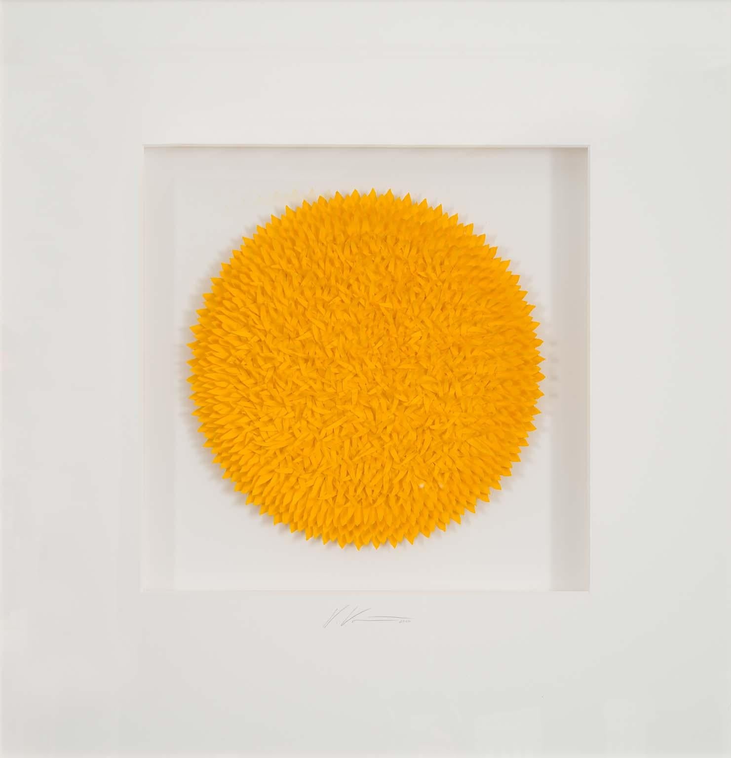 Assemblage Yellow-three dimensional modern art work from handmade paper abstract - Mixed Media Art by Volker Kuhn