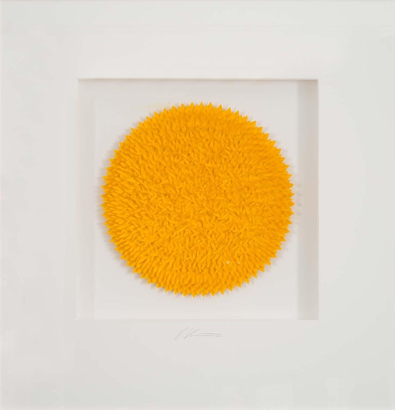 Assemblage (small) Yellow- three dimensional modern art work from handmade paper - Mixed Media Art by Volker Kuhn