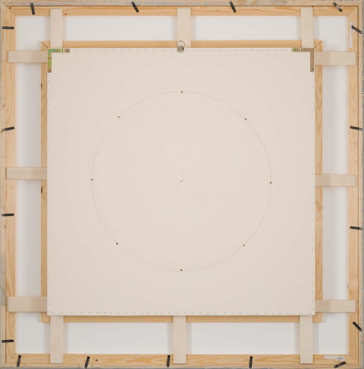 Assemblage White - is a unique work by Volker Kuhn, hand-torn with strips of handmade paper, individually painted, relief-like composition (70 cm diameter), framed 118 x 116 cm, signed in middle lower front, stamp of certificate on back. 

The sun