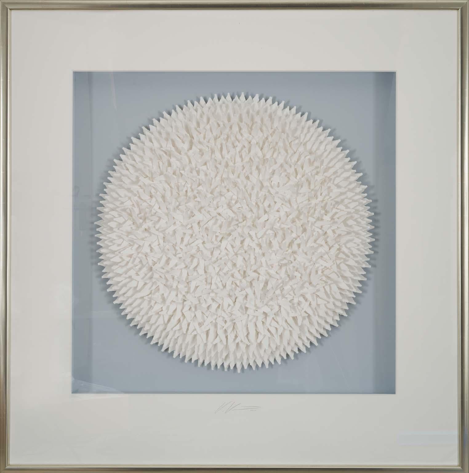 Assemblage (large) White - three dimensional modern art work from handmade paper - Abstract Mixed Media Art by Volker Kuhn