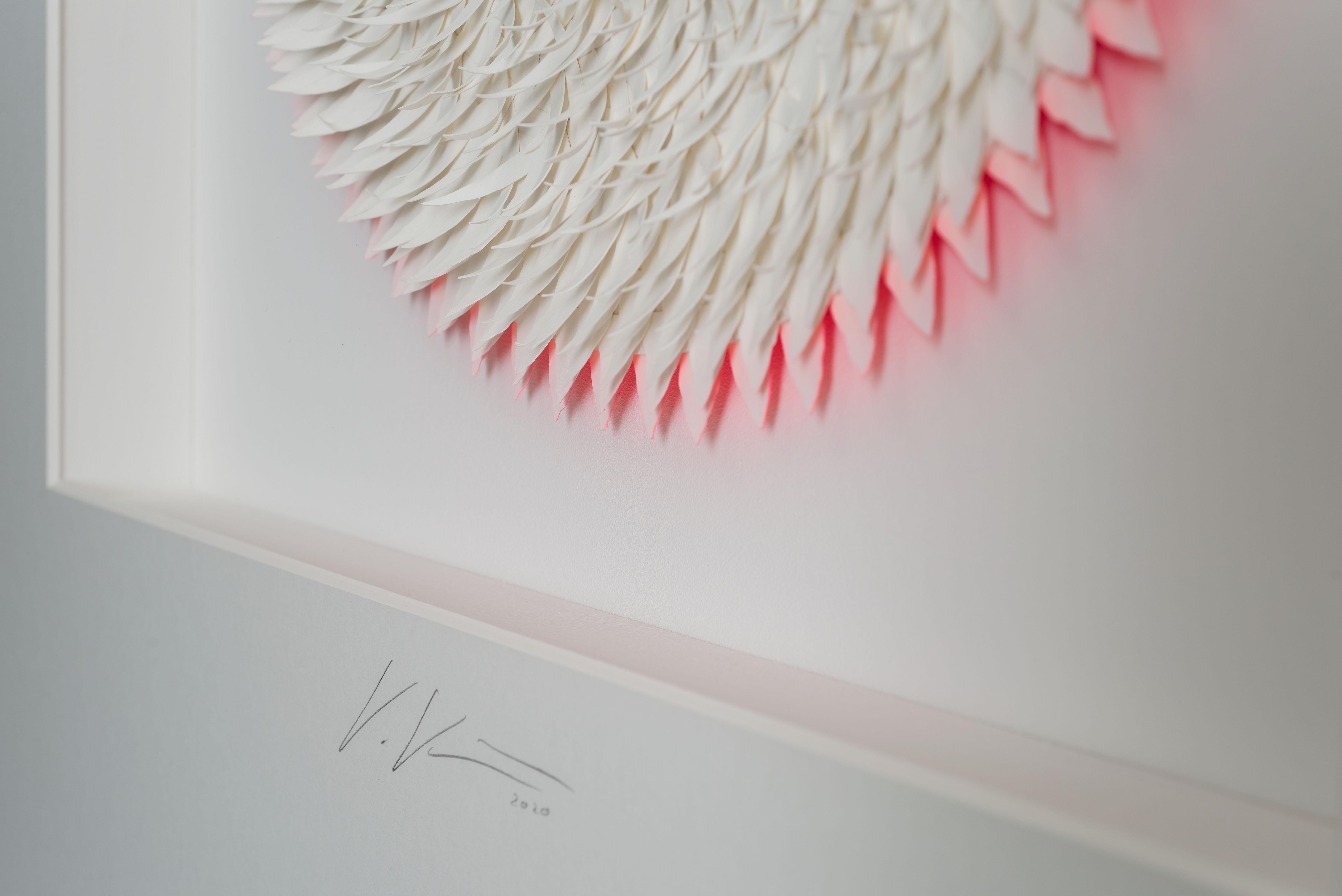 Assemblage White with Radiant Red - contemporary abstract three-dimensional art - Abstract Mixed Media Art by Volker Kuhn
