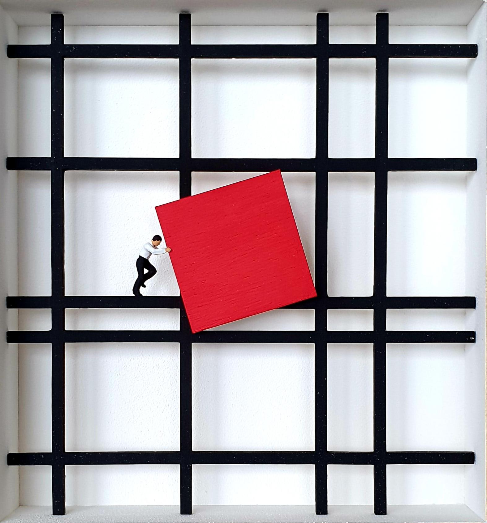 Homage to Mondrian - Falling, contemporary art work, design tribute Dutch master