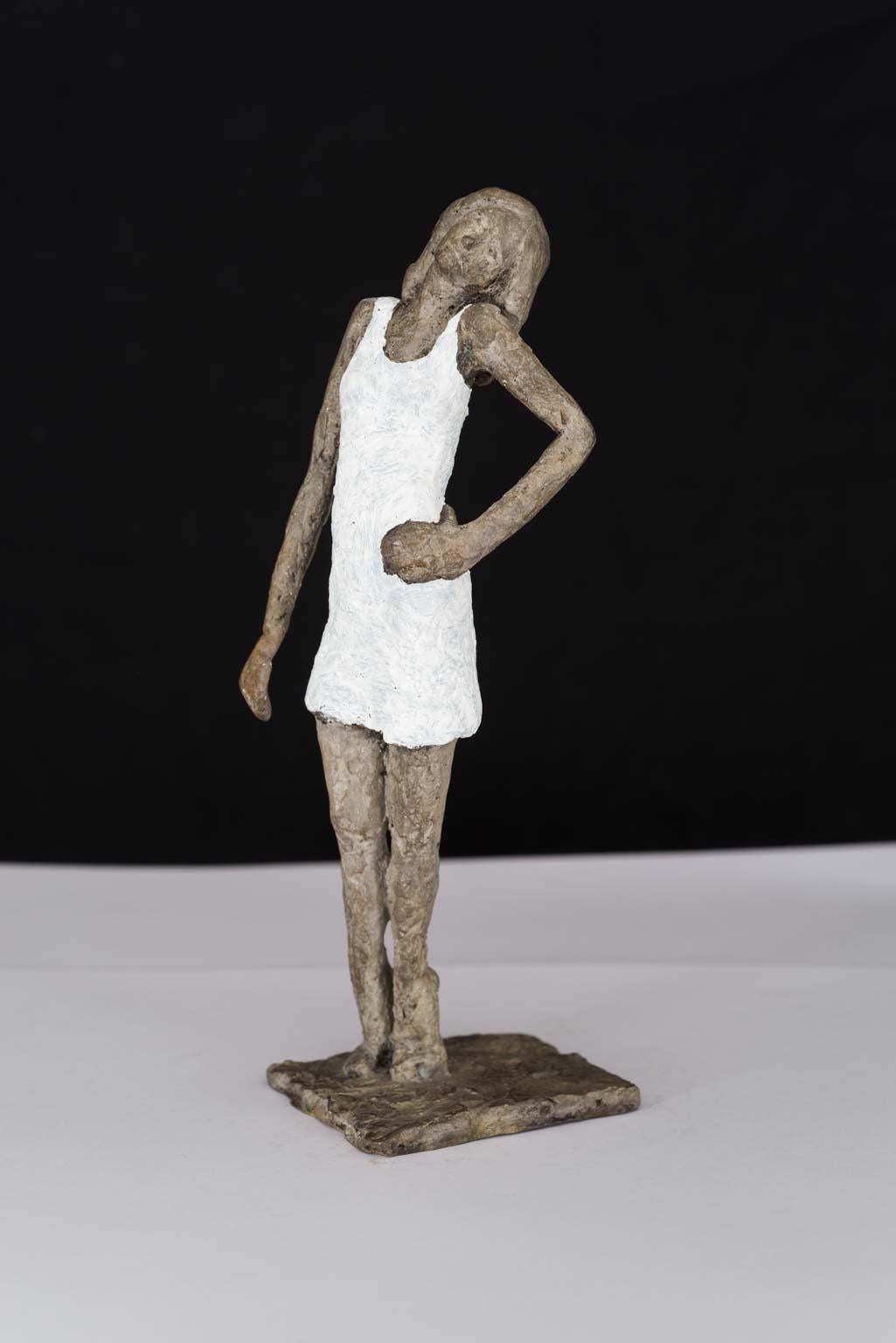 Susanne Kraisser Figurative Sculpture - Girl in Mini Dress - contemporary bronze sculpture, female with white dress