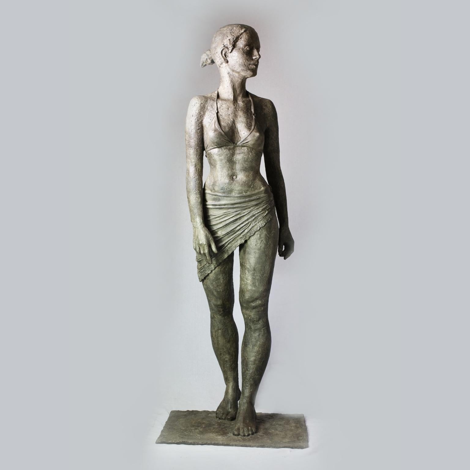 Susanne Kraisser Figurative Sculpture - Ebb- contemporary bronze sculpture of life-size Bikini Woman walking confidently