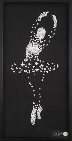 Ballerina- contemporary art work of dancing ballerina through swarm butterflies