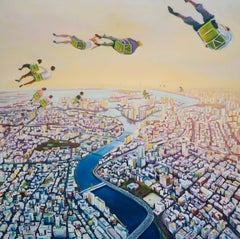 Tokyo Transfer - contemporary art aerial view of Tokyo, urban landscape painting