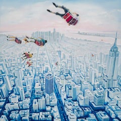 Freeriders - contemporary art aerial view of Manhattan, urban landscape painting