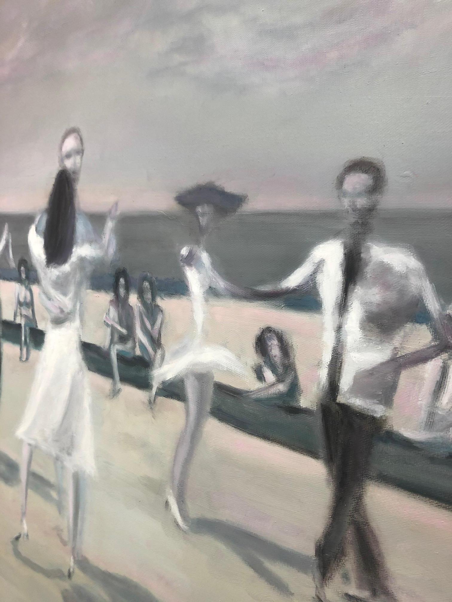 The Latest Balboa - contemporary dance scene on beach, oil, figurative painting - Painting by Michael Pröpper