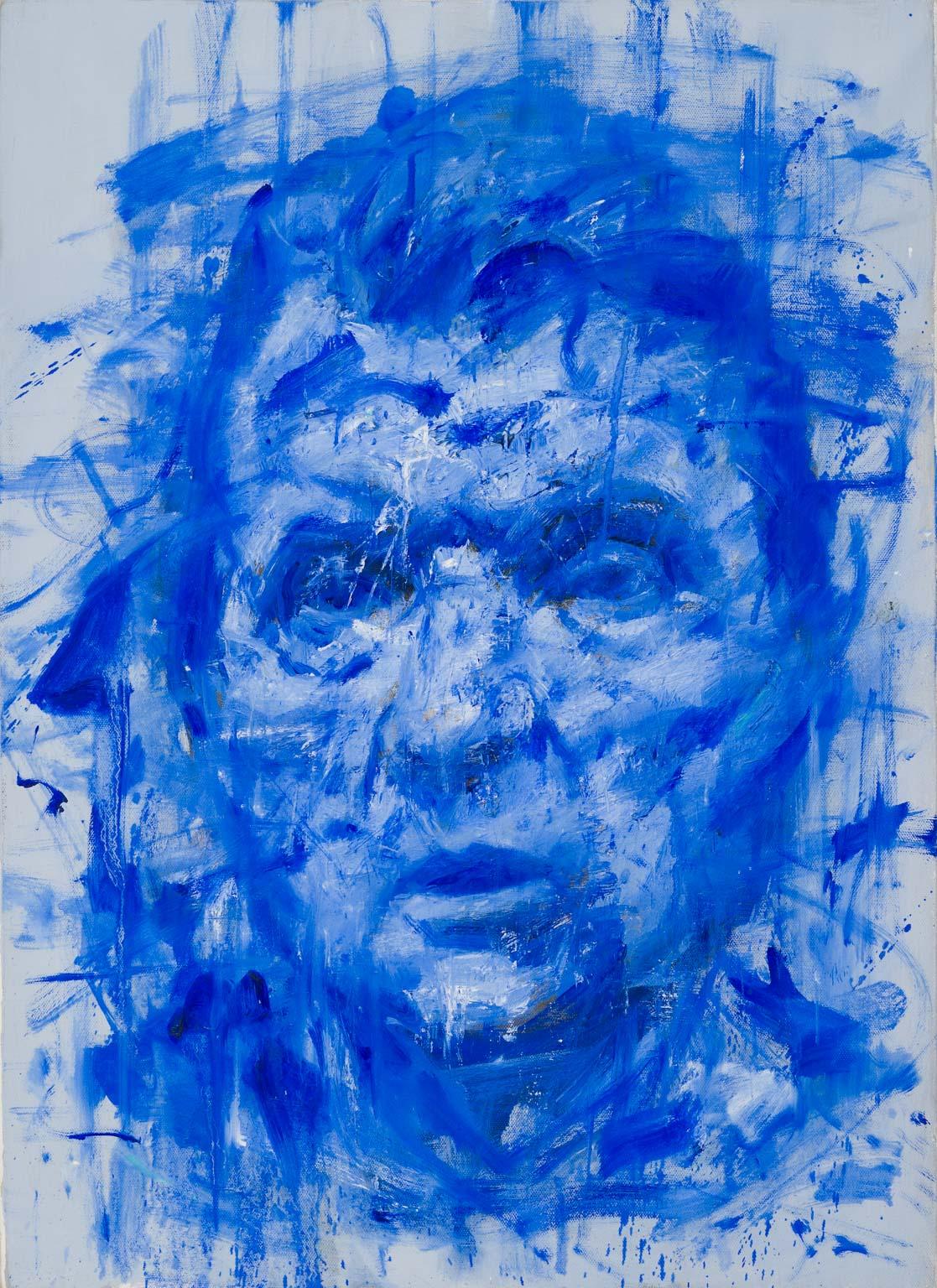 Milan Markovich Portrait Painting - Blue Lord - contemporary oil painting, portrait of Francis Bacon in blue 