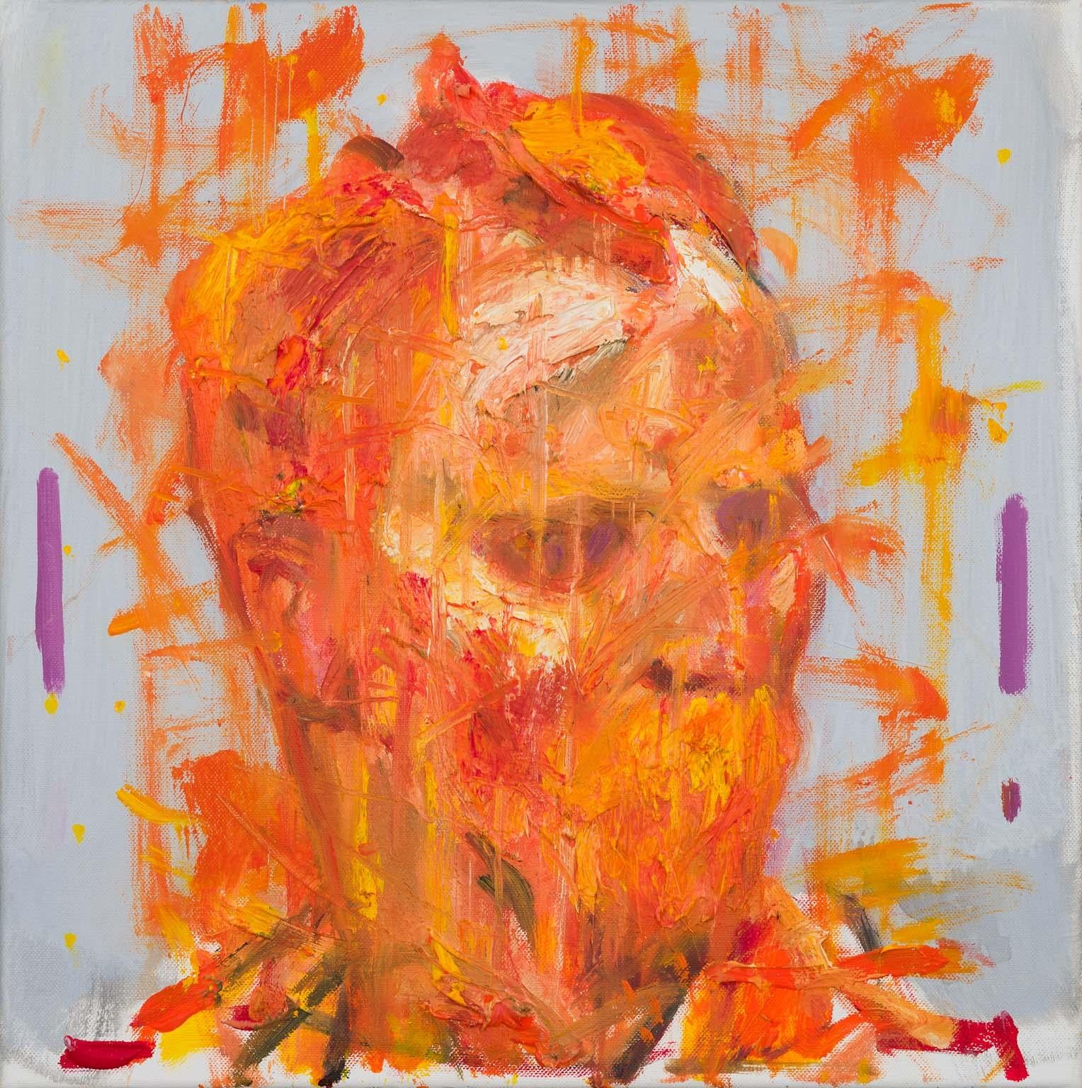 Portrait Painting Milan Markovich - Orange Sun - huile sur toile contemporaine du portrait de l'artiste Vincent Van Gogh