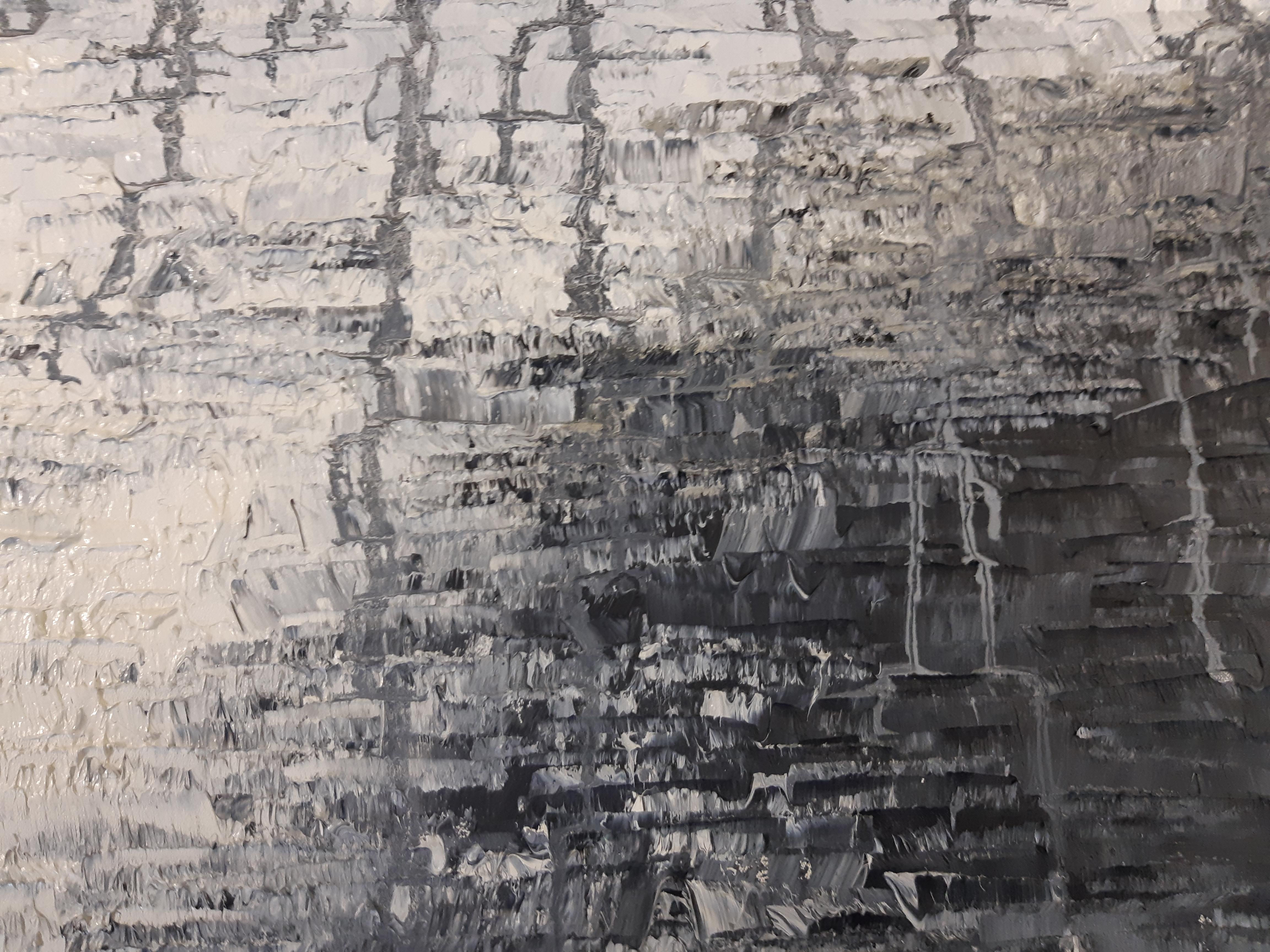 Ohne Titel – schwarz-weißes abstraktes expressionistisches Ölgemälde einer Wasserlandschaft – Painting von Willi Bucher