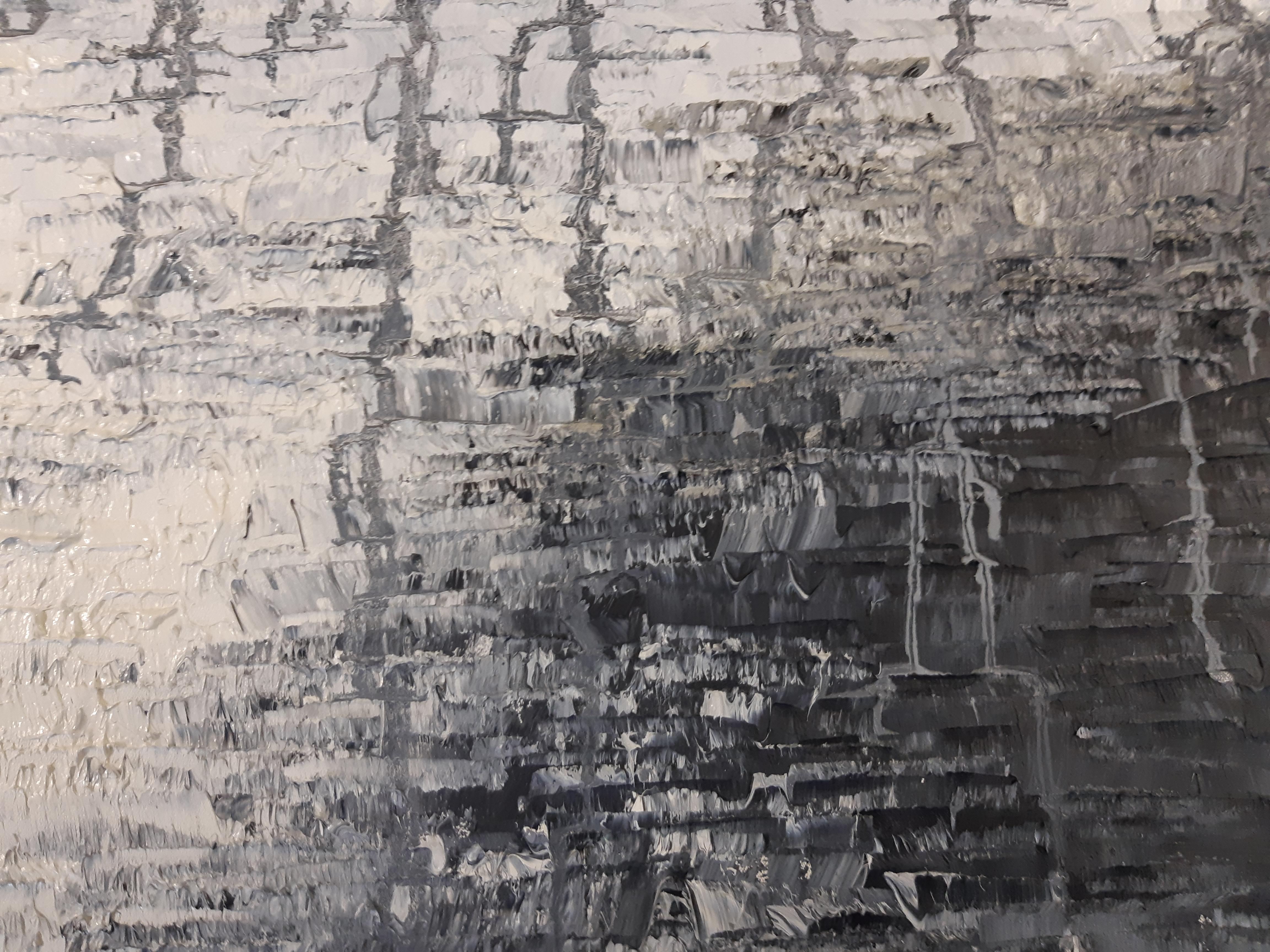 Without Title - black&white abstract expressionist water landscape oil painting - Painting by Willi Bucher
