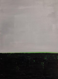 Without Title - abstract expressionist space in black, grey, green oil painting