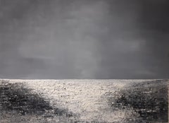 Sans titre -  Paysage d'eau expressionniste abstrait noir, blanc et gris 