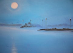 Elbe 17 - zeitgenössisches Kunstwerk, Wasserlandschaft Öl auf Leinwand in meditativem Blau