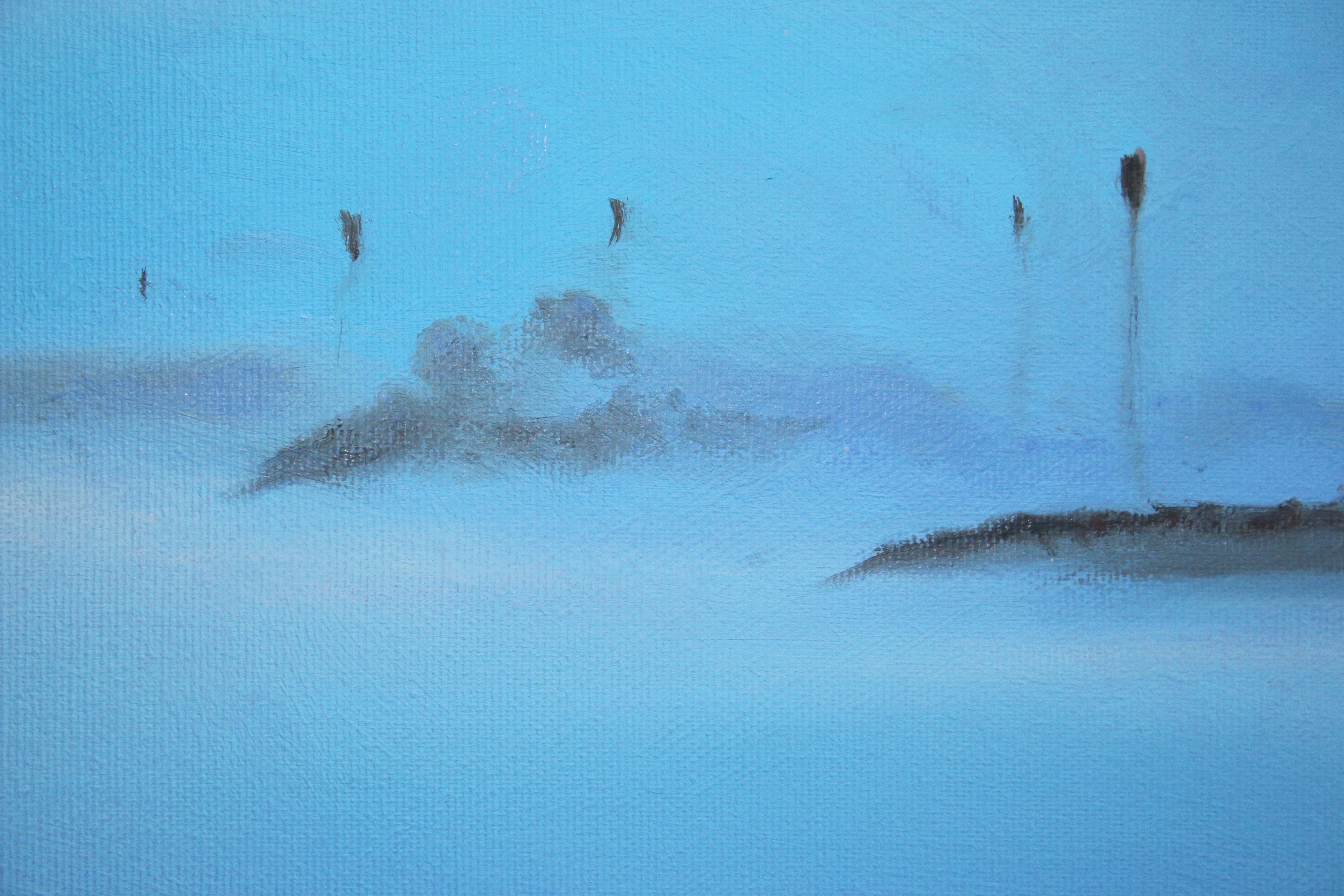 Elbe 17 - zeitgenössisches Kunstwerk, Wasserlandschaft Öl auf Leinwand in meditativem Blau (Zeitgenössisch), Painting, von Michael Pröpper