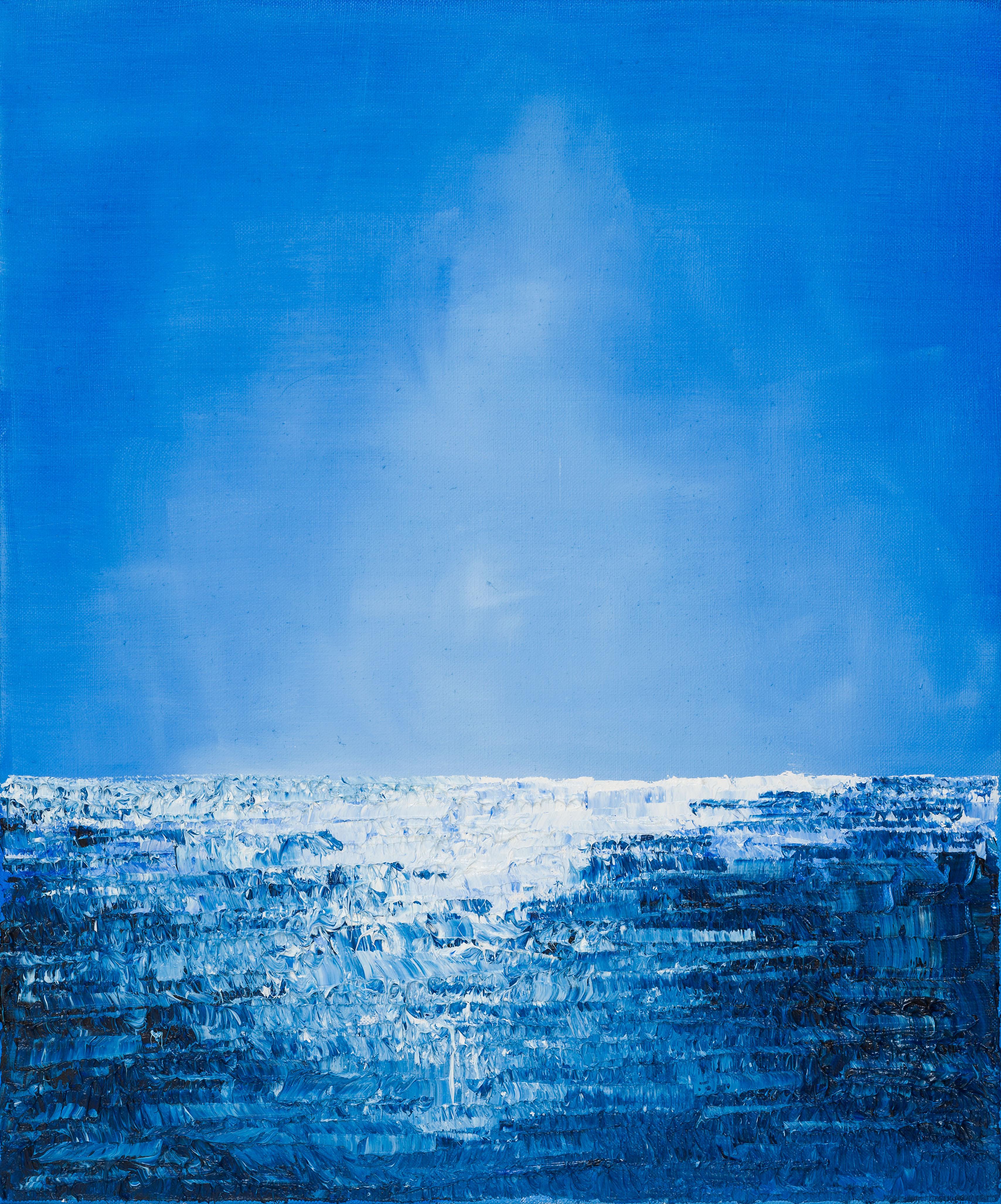 Willi Bucher Abstract Painting - Without Title - abstract expressionist water horizon blue oil painting