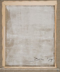 Abstraktes expressionistisches blaues Ölgemälde mit Wasserhorizon ohne Titel