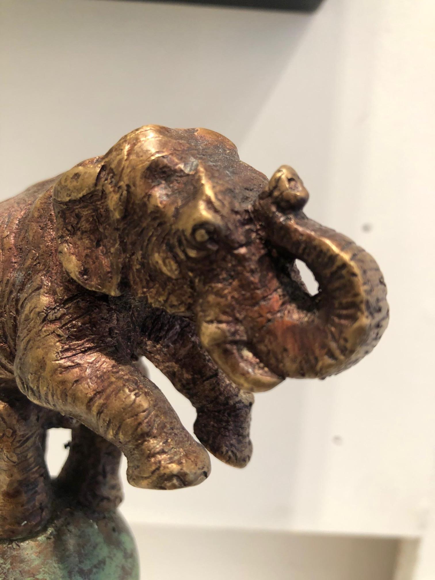 Elefant on Ball  bronze figurative animal sculpture of circus scene by Rolf Knie - Sculpture by Rolf Knie 