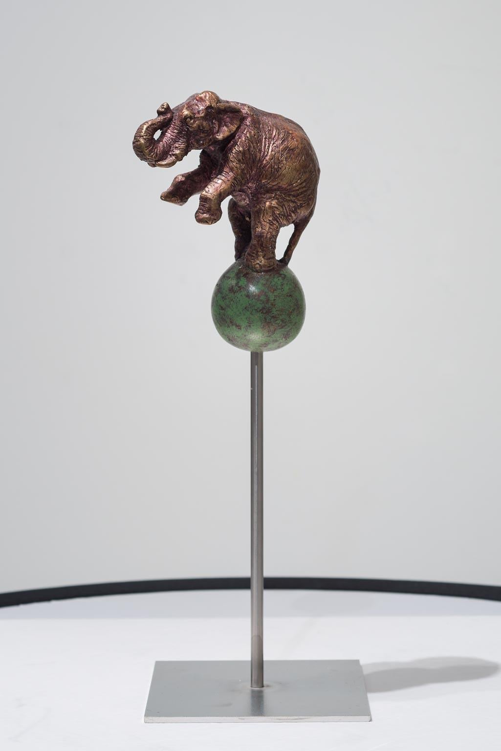 Rolf Knie  Figurative Sculpture - Elefant on Ball  bronze figurative animal sculpture of circus scene by Rolf Knie