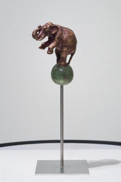 Elefant on Ball  bronze figurative animal sculpture of circus scene by Rolf Knie