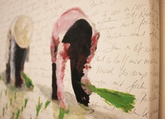 Nariwal Ko – zeitgenössische figurative Landschaftsszene, Gemälde von Reispflanzgefäßen