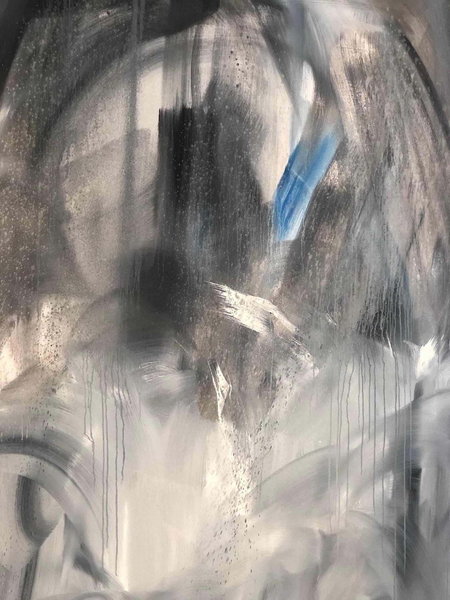 Metaebene XX - zeitgenössisches expressionistisches abstraktes Gemälde in Grau, Weiß und Blau von Metaebene – Painting von Willi Bucher