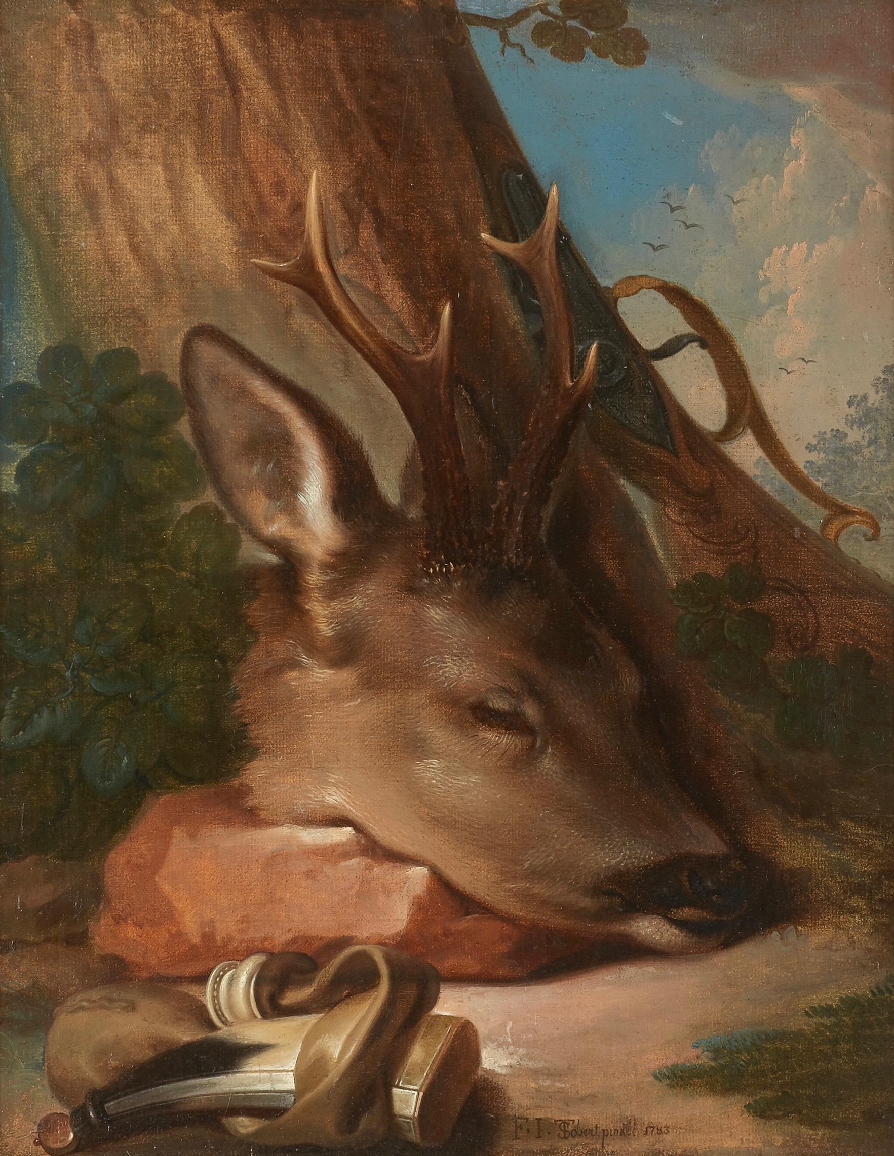 FRANZ STÖBER Animal Painting - Allegory of the Hunt by Franz Stöber, 1783, Oil on Canvas, Signed