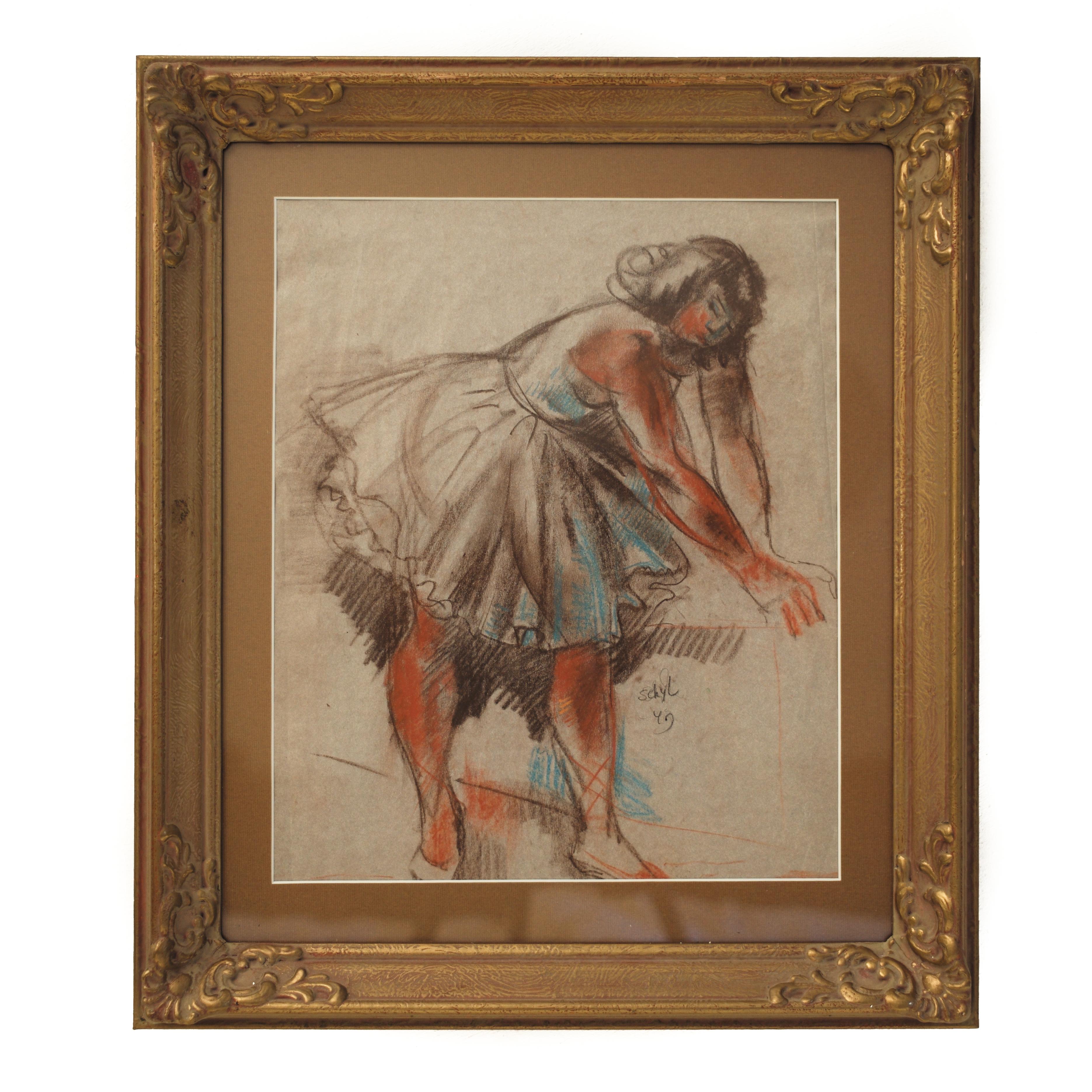 Ballet Dancer by Jules Schyl, Pastel on paper, Similarities with Degas