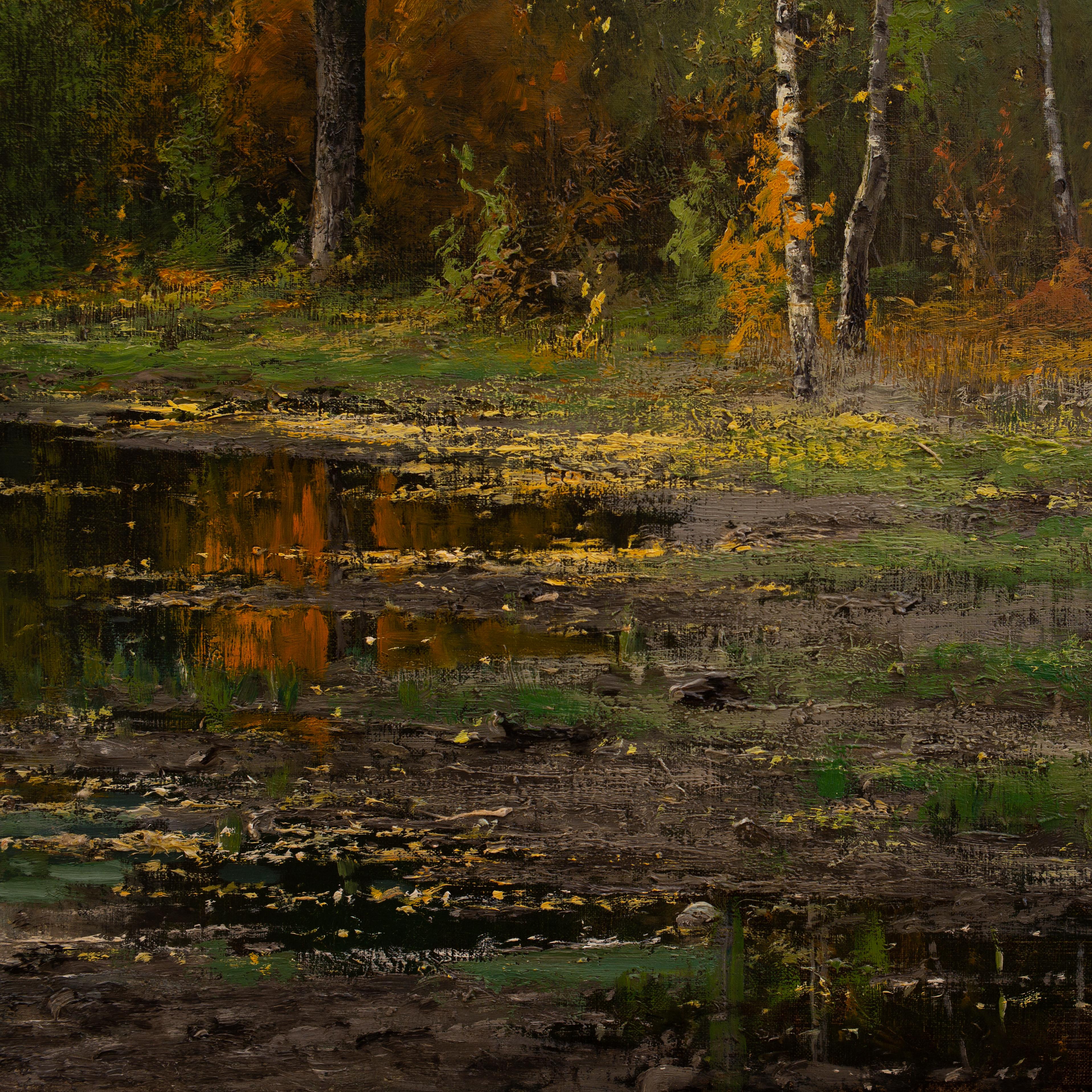 Lakeside Landscape in Autumn Colors by Arvid Mauritz Lindström, Oil on Canvas 1