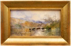 Landscape View With Cows Drinking Water by American Artist Hugo Anton Fisher