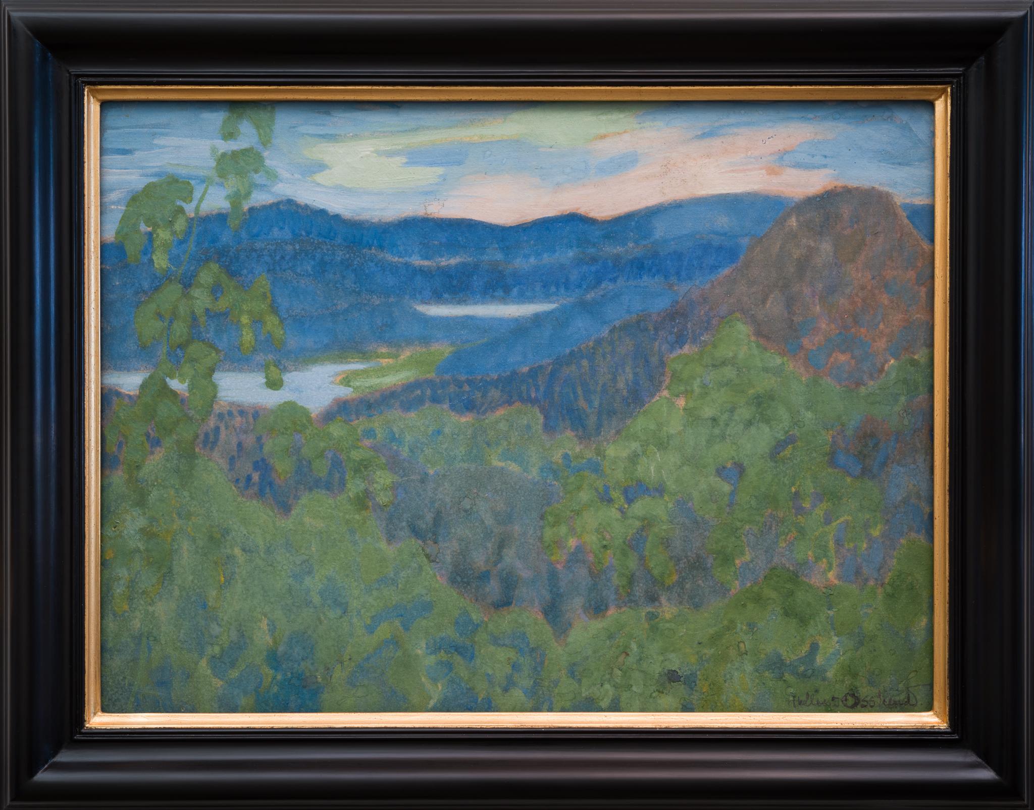 Helmer Osslund Landscape Painting - Watercolor Landscape View From Nordingrå, 1916
