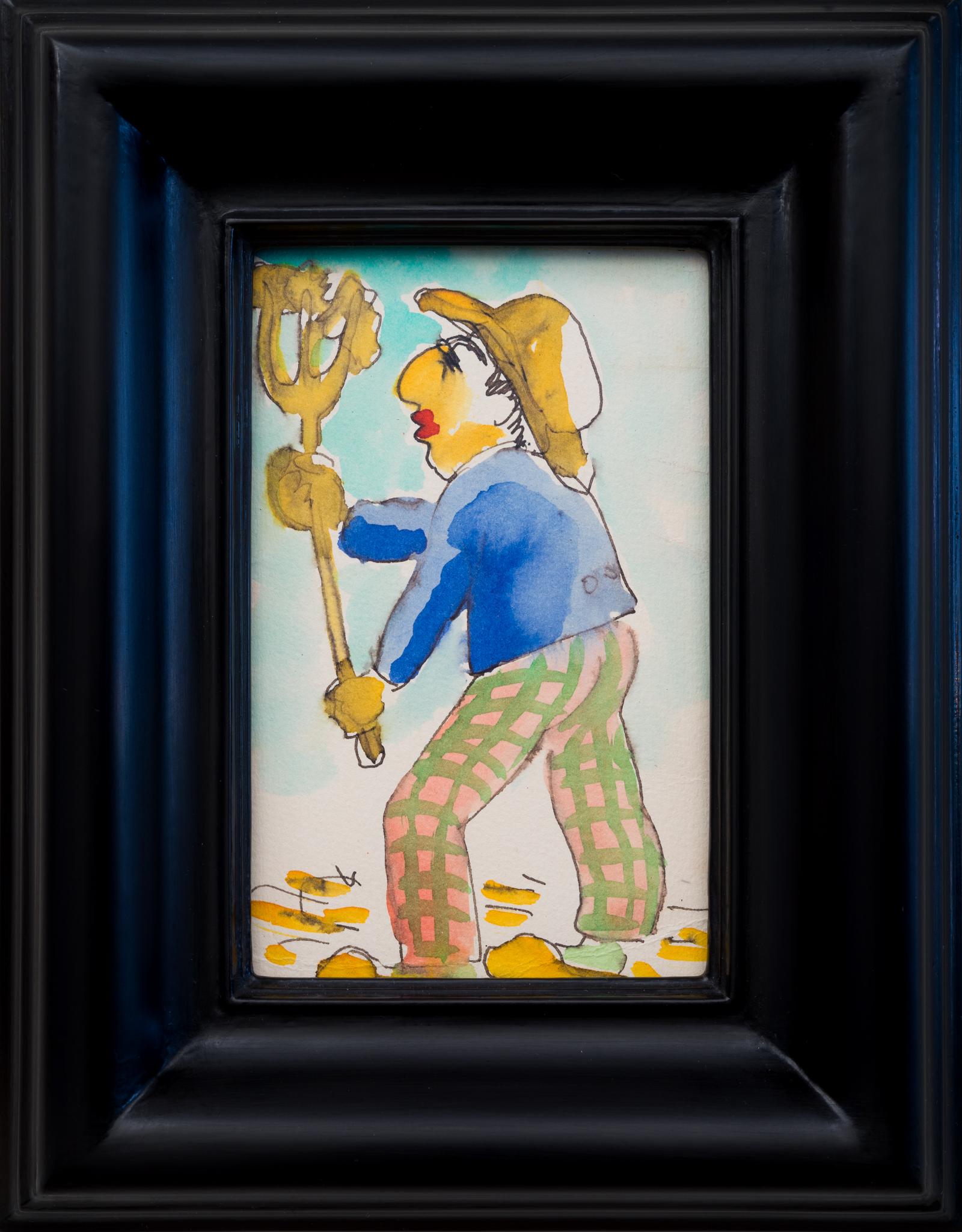 Isaac Grünewald Figurative Art – Postkartenplakat mit der Darstellung eines Bauern mit seiner dreizackigen Krüge