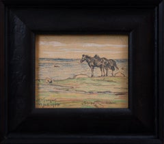 Due cavalli in riva al mare, dipinto con pastello a cera, 1904