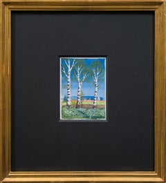 Miniature Watercolor Called Plains Landscape By Swedish Artist Oskar Bergman